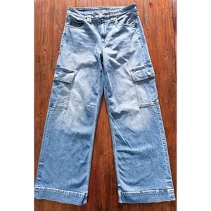 American Eagle Super High Rise Baggy Cargo Jeans Womens 8 Wide Leg Light Wash